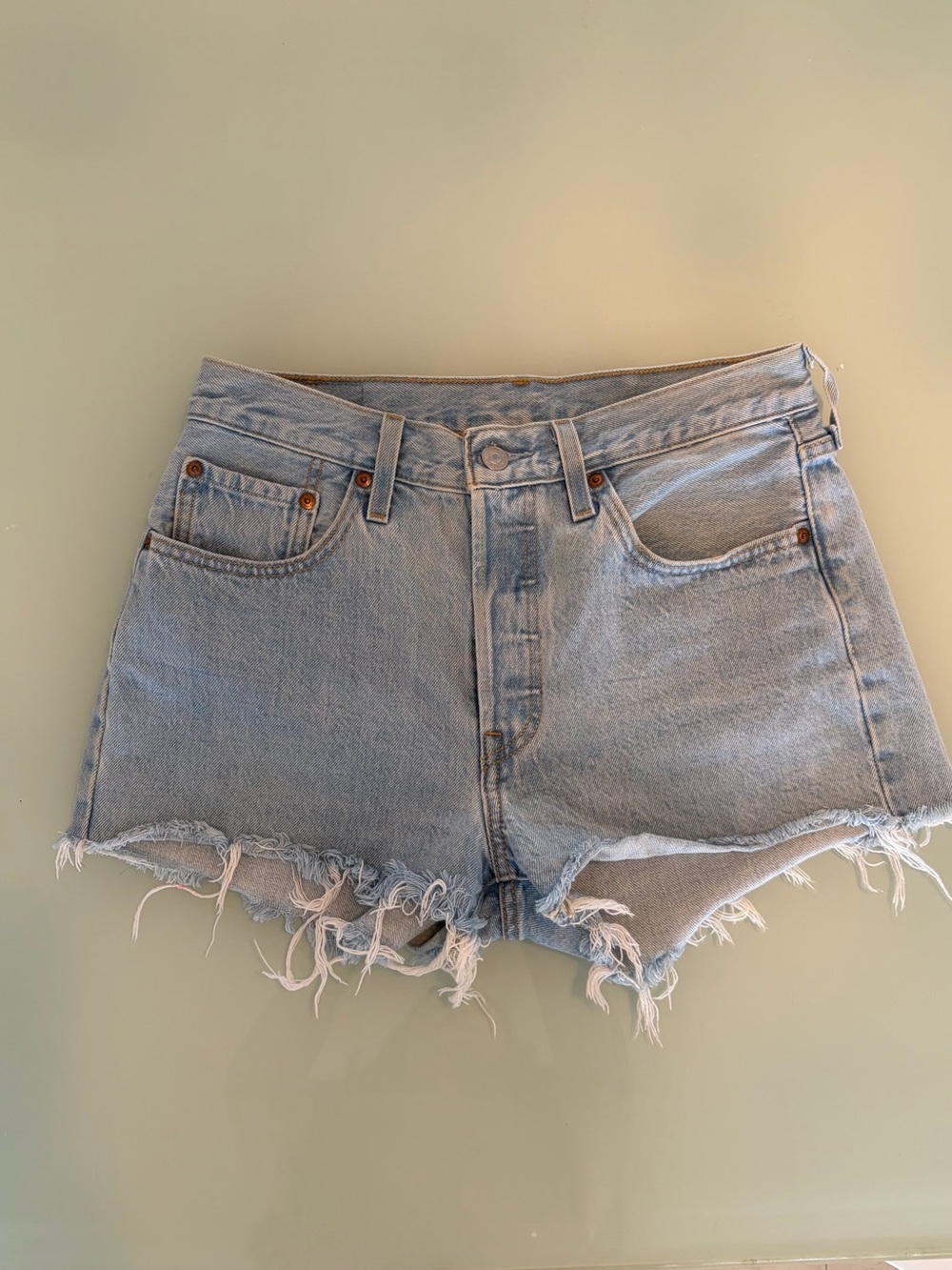 Levi's 501 Light Blue Distressed Denim Cutoff Shorts